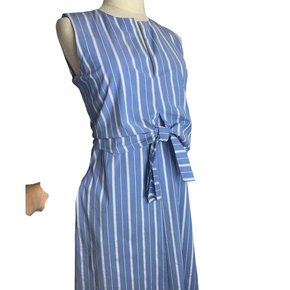 Theory Striped Blue and White Bow Tie Front Midi Sleeveless Modest Dress Size 4 - Picture 6 of 12